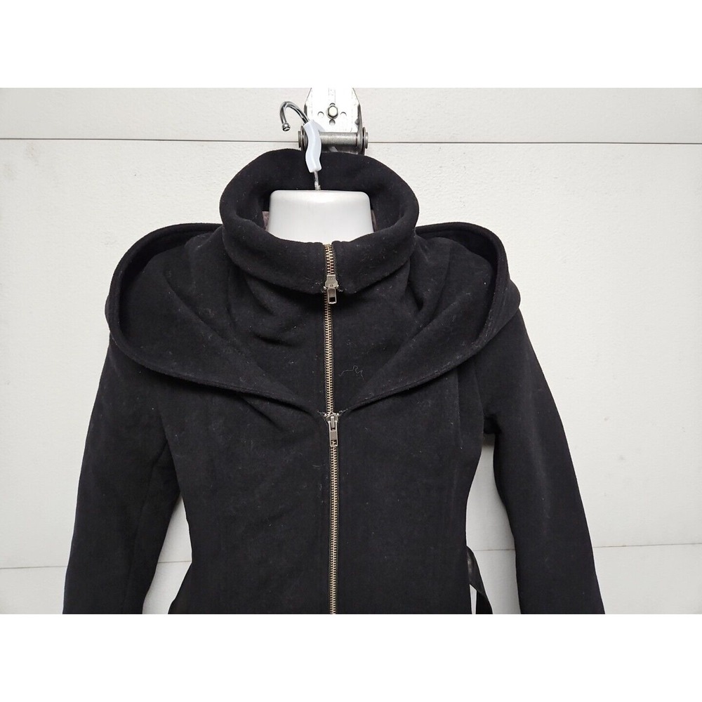 Soia & Kyo Luxury Hooded Wool Blnd Black Coat W/ Zip Inner Vest Leather Belt S/P - Picture 16 of 16
